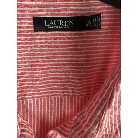 Lauren Ralph Lauren Striped Tie-Front Linen Shirt Red White Women's Plus Size 3X - Picture 8 of 10